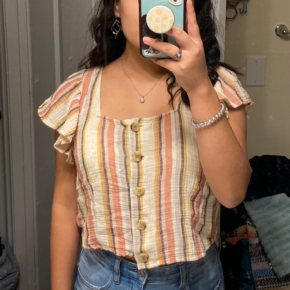 Striped button up top